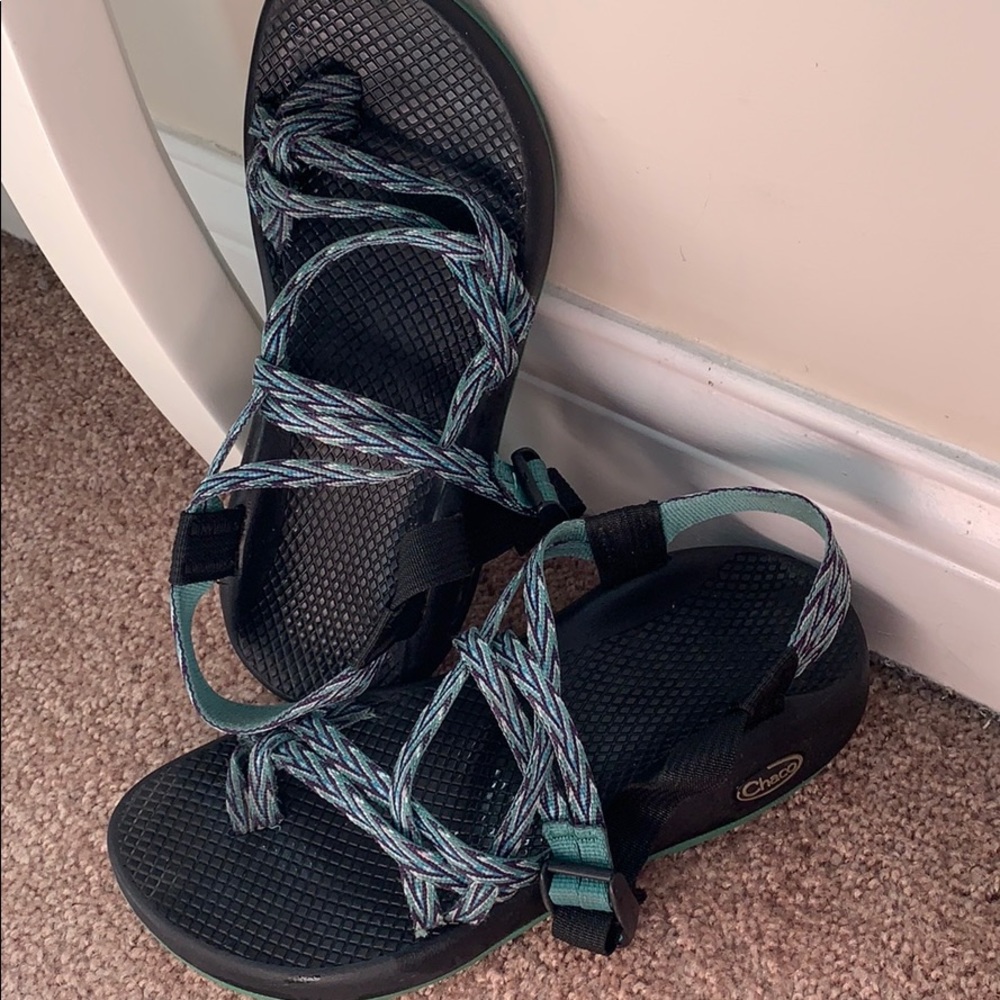 Double strapped with toe strap Chacos